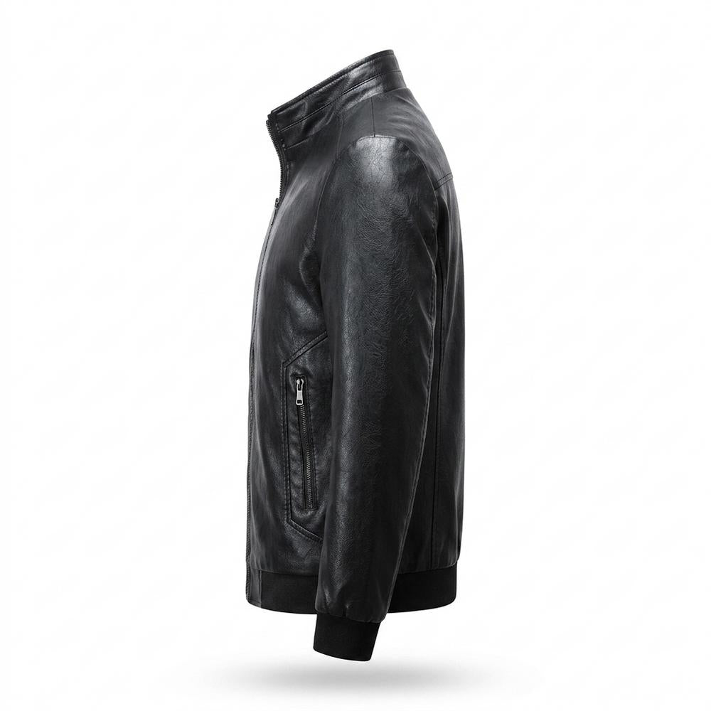 Mens Outlet House - Lyvar | Zip-Up Stand-Collar Leather Jacket Men