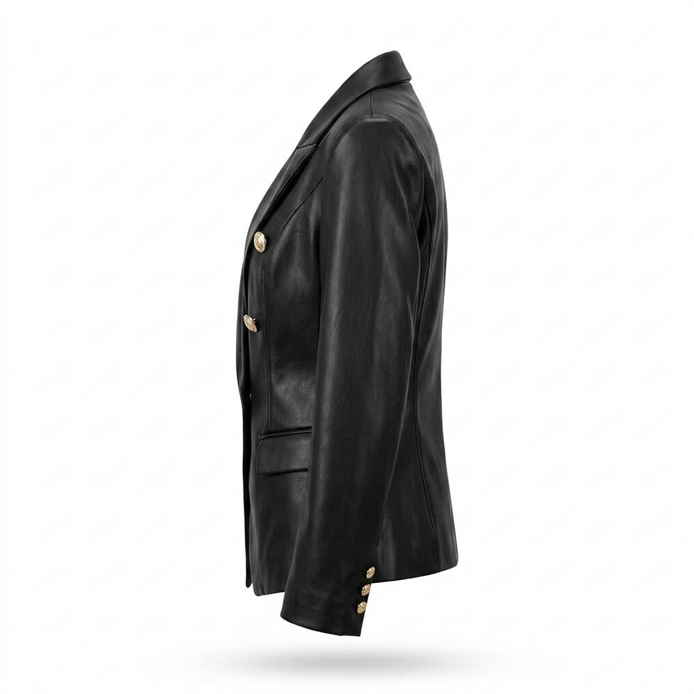 Mens Outlet House - Movum | Double-Breasted Faux-Leather Blazer Women
